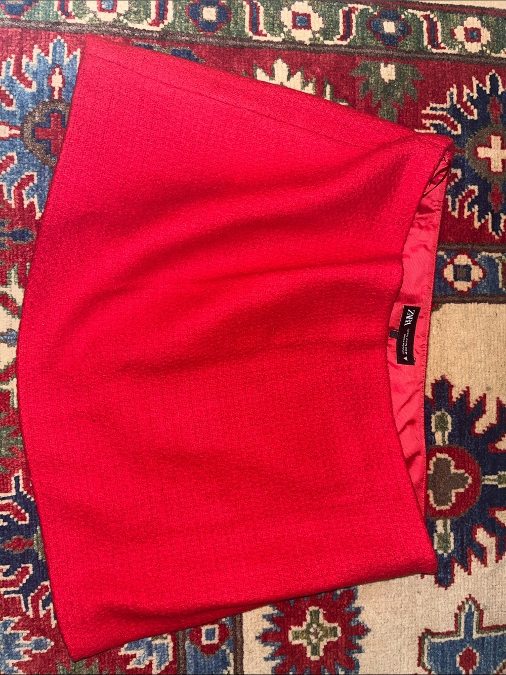 Zara Red Textured Weave Mini Skirt